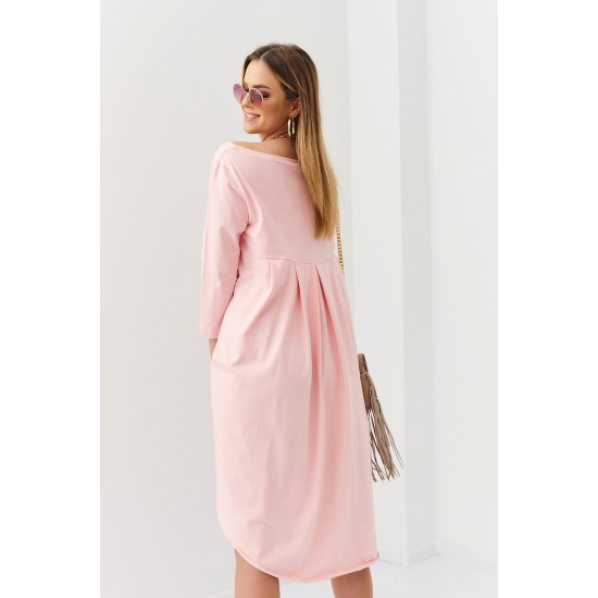 Дамска асиметрична рокля в цвят пудра FK613 Дамска асиметрична рокля в цвят пудра FK613