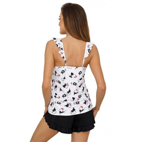 Къса дамска пижама в черно и бяло Cats Къса дамска пижама в черно и бяло Cats