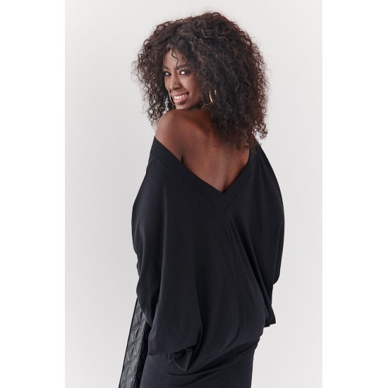 Миди рокля с дълъг ръкав в черен цвят FG632 Миди рокля с дълъг ръкав в черен цвят FG632