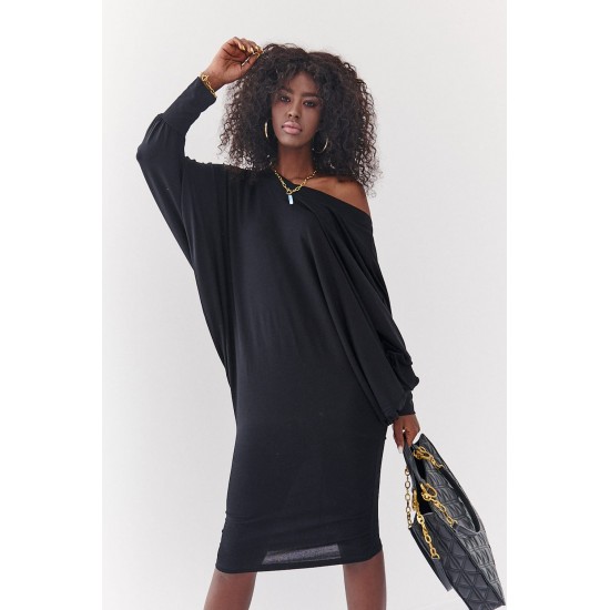 Миди рокля с дълъг ръкав в черен цвят FG632 Миди рокля с дълъг ръкав в черен цвят FG632