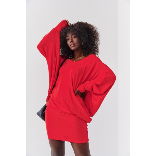 Къса рокля с дълъг ръкав в червен цвят FG632 Къса рокля с дълъг ръкав в червен цвят FG632