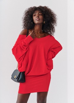 Къса рокля с дълъг ръкав в червен цвят FG632 Къса рокля с дълъг ръкав в червен цвят FG632