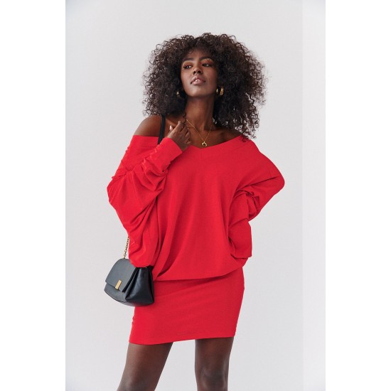 Къса рокля с дълъг ръкав в червен цвят FG632 Къса рокля с дълъг ръкав в червен цвят FG632