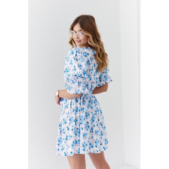 Ефирня рокля с 3/4 ръкав в син цвят 30360 Ефирня рокля с 3/4 ръкав в син цвят 30360