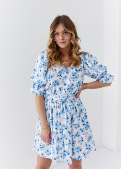 Ефирня рокля с 3/4 ръкав в син цвят 30360 Ефирня рокля с 3/4 ръкав в син цвят 30360