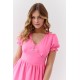 Разкроена рокля с къс ръкав в розов цвят 3046 Разкроена рокля с къс ръкав в розов цвят 3046