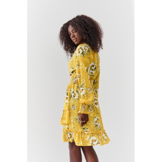 Ефирна рокля с дълги ръкави в цвят горчица FG637 Ефирна рокля с дълги ръкави в цвят горчица FG637