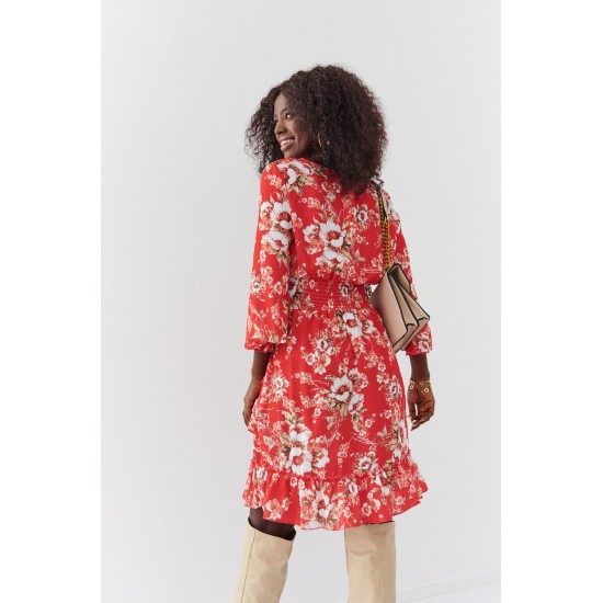 Ефирна рокля с дълги ръкави в цвят корал FG637 Ефирна рокля с дълги ръкави в цвят корал FG637