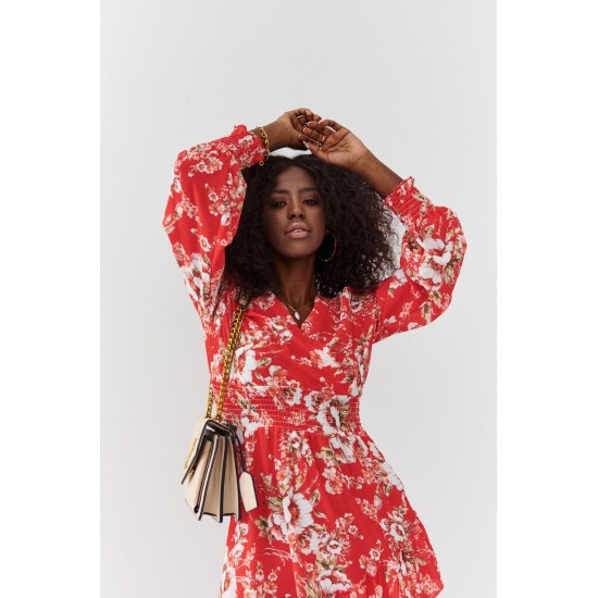 Ефирна рокля с дълги ръкави в цвят корал FG637 Ефирна рокля с дълги ръкави в цвят корал FG637