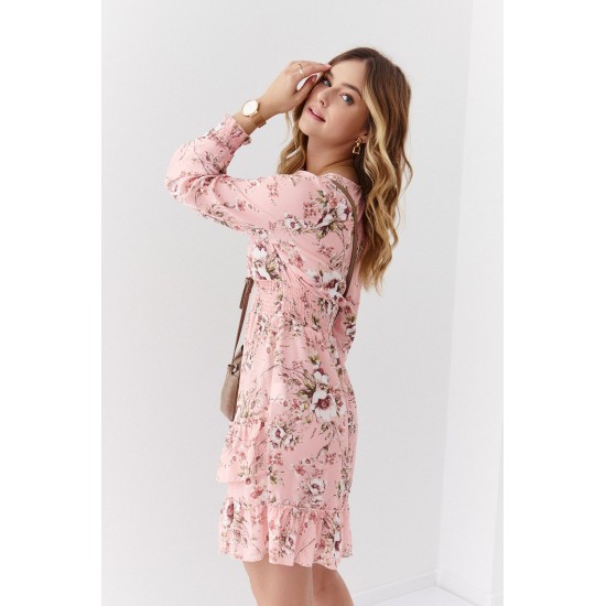 Ефирна рокля с дълги ръкави в цвят пудра FG637 Ефирна рокля с дълги ръкави в цвят пудра FG637