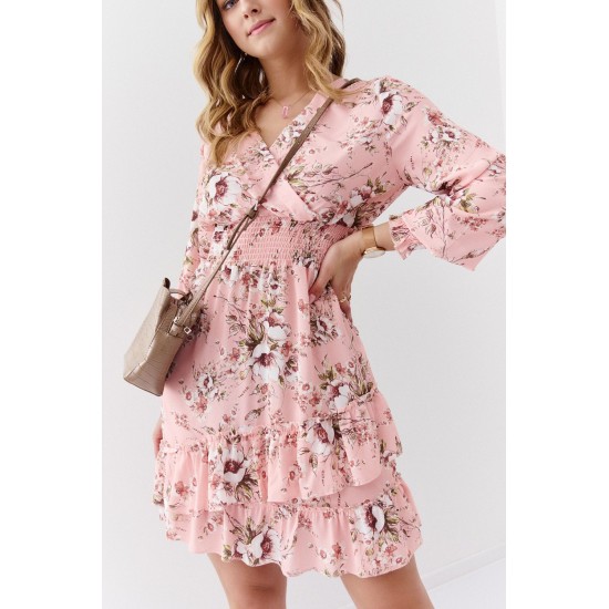 Ефирна рокля с дълги ръкави в цвят пудра FG637 Ефирна рокля с дълги ръкави в цвят пудра FG637