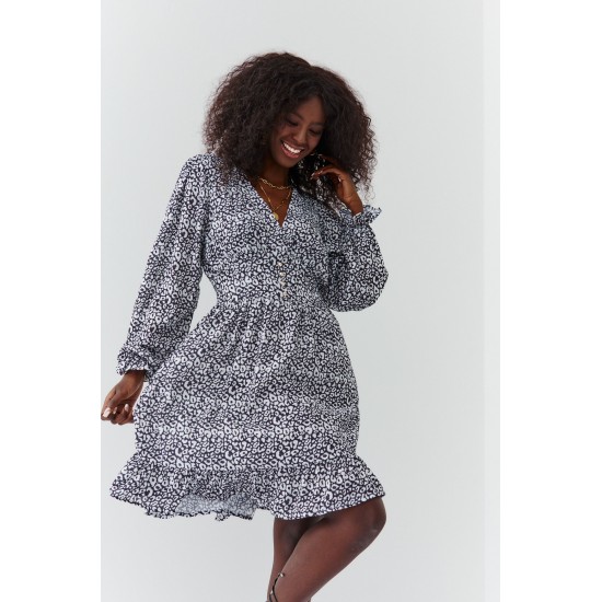 Разкроена рокля с дълъг ръкав в черен цвят FG635 Разкроена рокля с дълъг ръкав в черен цвят FG635