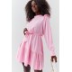 Разкроена рокля с дълъг ръкав в розов цвят 17576 Разкроена рокля с дълъг ръкав в розов цвят 17576