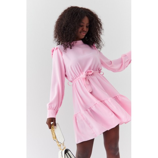 Разкроена рокля с дълъг ръкав в розов цвят 17576 Разкроена рокля с дълъг ръкав в розов цвят 17576