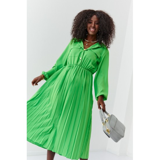 Ефирна рокля с дълъг ръкав в зелен цвят 70120 Ефирна рокля с дълъг ръкав в зелен цвят 70120
