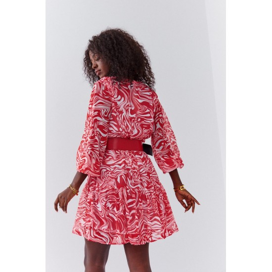 Разкроена рокля с дълги ръкави в червен цвят FG636 Разкроена рокля с дълги ръкави в червен цвят FG636