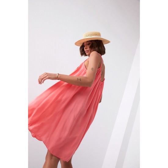 Широка дамска рокля в цвят корал 81541 Широка дамска рокля в цвят корал 81541