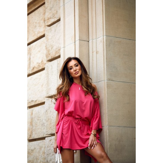 Къса рокля тип кимоно в цвят корал FG634 Къса рокля тип кимоно в цвят корал FG634