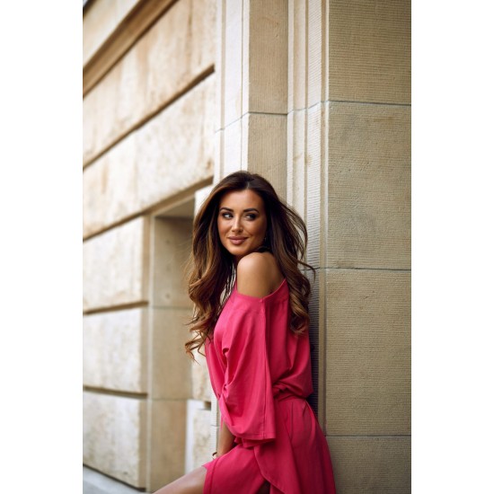 Къса рокля тип кимоно в цвят корал FG634 Къса рокля тип кимоно в цвят корал FG634