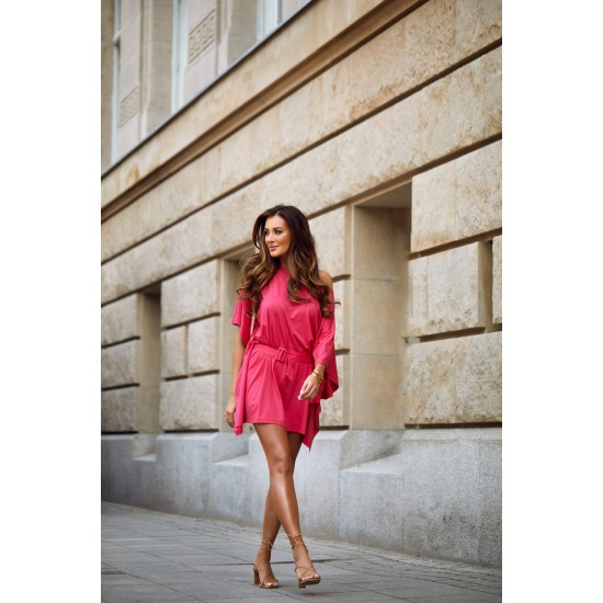 Къса рокля тип кимоно в цвят корал FG634 Къса рокля тип кимоно в цвят корал FG634