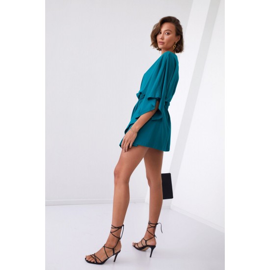 Къса рокля тип кимоно в петролено зелен цвят FG634 Къса рокля тип кимоно в петролено зелен цвят FG634