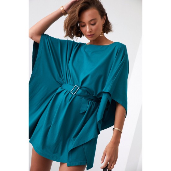 Къса рокля тип кимоно в петролено зелен цвят FG634 Къса рокля тип кимоно в петролено зелен цвят FG634