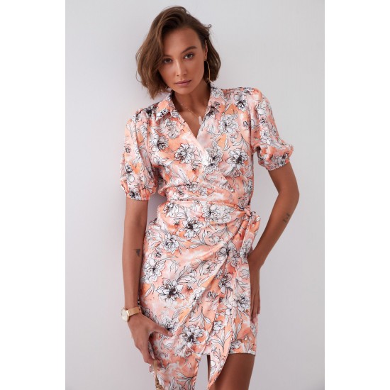 Елегантна къса рокля в цвят корал FG638 Елегантна къса рокля в цвят корал FG638