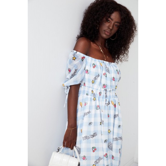 Разкроена рокля с къс ръкав в светлосин цвят 30380 Разкроена рокля с къс ръкав в светлосин цвят 30380