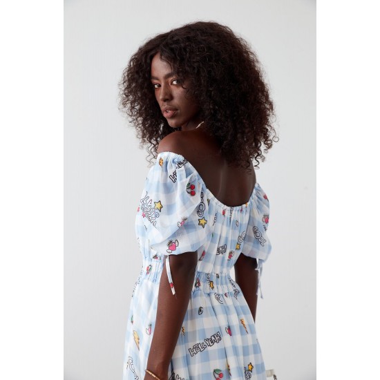 Разкроена рокля с къс ръкав в светлосин цвят 30380 Разкроена рокля с къс ръкав в светлосин цвят 30380