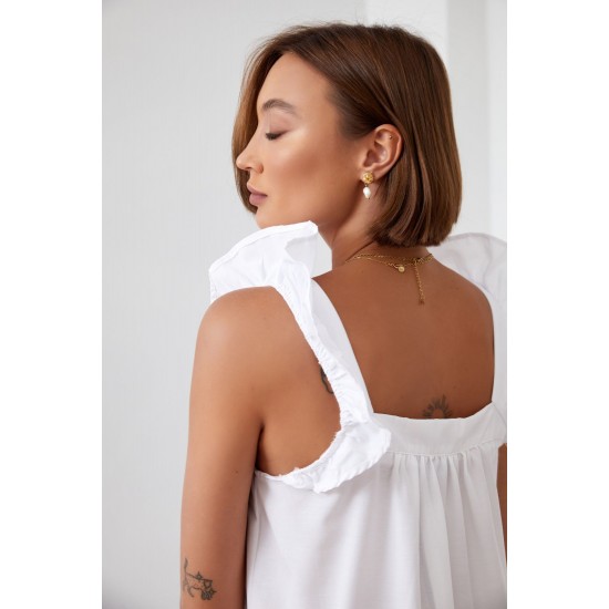 Памучна дълга рокля в бял цвят FG648 Памучна дълга рокля в бял цвят FG648