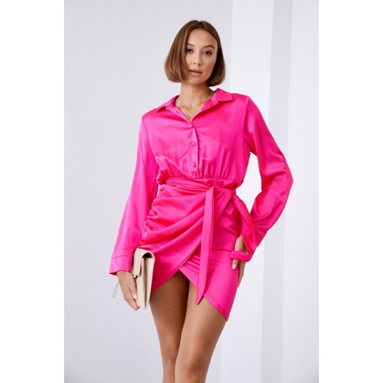 Елегантна рокля с дълъг ръкав в розов цвят FG642 Елегантна рокля с дълъг ръкав в розов цвят FG642