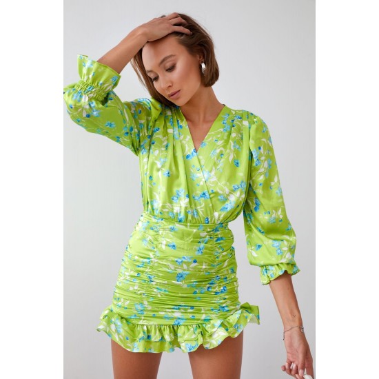 Елегантна рокля с дълъг ръкав в жълто-зелен цвят 2937 Елегантна рокля с дълъг ръкав в жълто-зелен цвят 2937