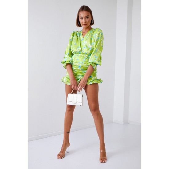 Елегантна рокля с дълъг ръкав в жълто-зелен цвят 2937 Елегантна рокля с дълъг ръкав в жълто-зелен цвят 2937