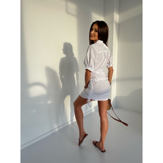 Елегантна рокля с къс ръкав в бял цвят FG649 Елегантна рокля с къс ръкав в бял цвят FG649