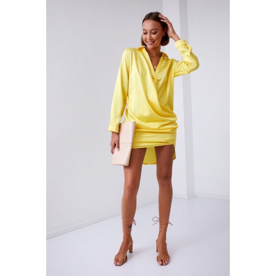 Сатенена рокля с дълъг ръкав в жълт цвят FG641 Сатенена рокля с дълъг ръкав в жълт цвят FG641