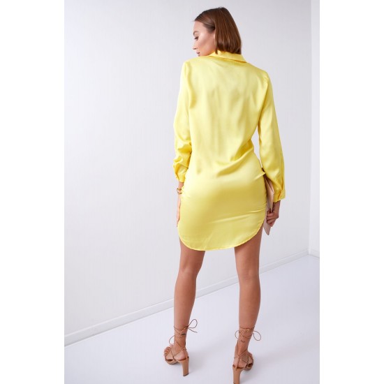Сатенена рокля с дълъг ръкав в жълт цвят FG641 Сатенена рокля с дълъг ръкав в жълт цвят FG641
