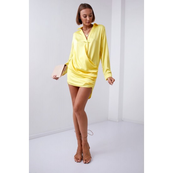 Сатенена рокля с дълъг ръкав в жълт цвят FG641 Сатенена рокля с дълъг ръкав в жълт цвят FG641