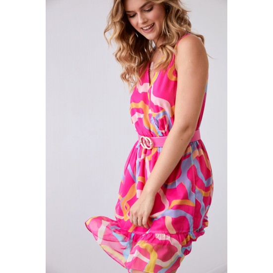 Ефирна къса рокля в розов и син цвят 03040 Ефирна къса рокля в розов и син цвят 03040