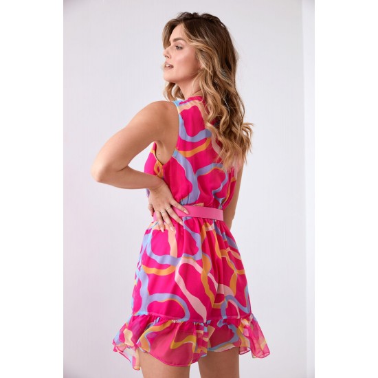 Ефирна къса рокля в розов и син цвят 03040 Ефирна къса рокля в розов и син цвят 03040