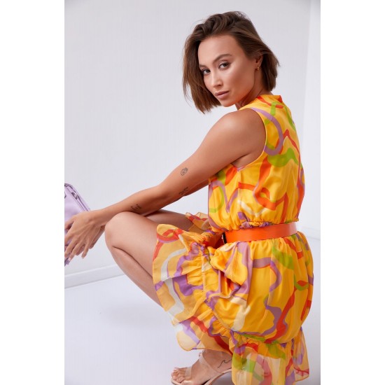 Ефирна къса рокля в жълт цвят 03040 Ефирна къса рокля в жълт цвят 03040