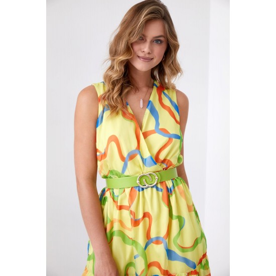 Ефирна къса рокля в жълто и зелено 03040 Ефирна къса рокля в жълто и зелено 03040