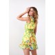 Ефирна къса рокля в жълто и зелено 03040 Ефирна къса рокля в жълто и зелено 03040