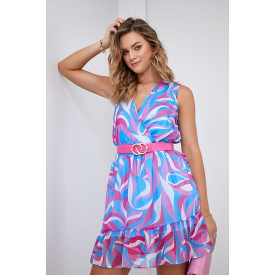 Ефирна къса рокля в син и лилав цвят 03040 Ефирна къса рокля в син и лилав цвят 03040