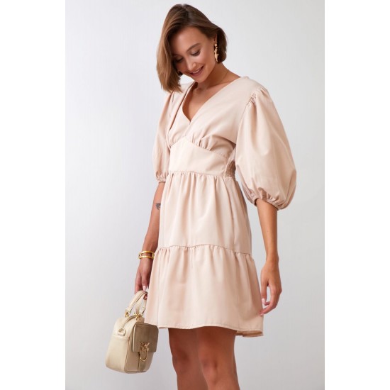 Памучна разкроена рокля в бежов цвят FG651 Памучна разкроена рокля в бежов цвят FG651