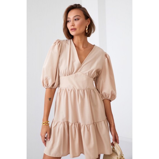 Памучна разкроена рокля в бежов цвят FG651 Памучна разкроена рокля в бежов цвят FG651