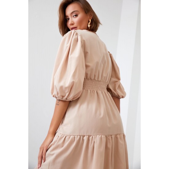 Памучна разкроена рокля в бежов цвят FG651 Памучна разкроена рокля в бежов цвят FG651