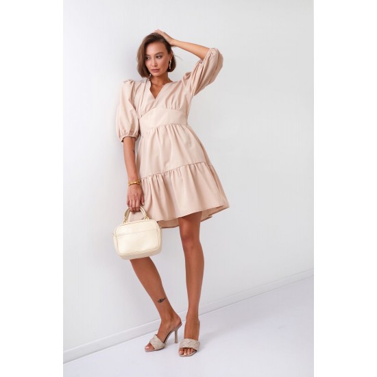 Памучна разкроена рокля в бежов цвят FG651 Памучна разкроена рокля в бежов цвят FG651