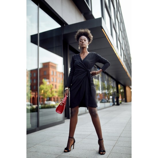 Елегантна рокля с дълъг ръкав в черен цвят FK623 Елегантна рокля с дълъг ръкав в черен цвят FK623