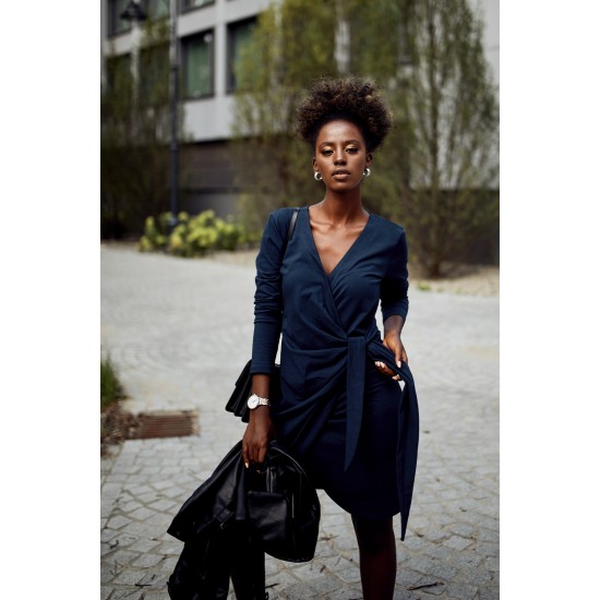 Елегантна рокля с дълъг ръкав в тъмносин цвят FK623 Елегантна рокля с дълъг ръкав в тъмносин цвят FK623