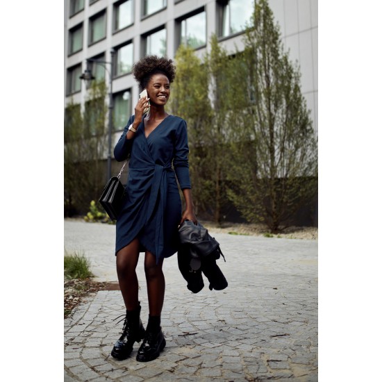 Елегантна рокля с дълъг ръкав в тъмносин цвят FK623 Елегантна рокля с дълъг ръкав в тъмносин цвят FK623